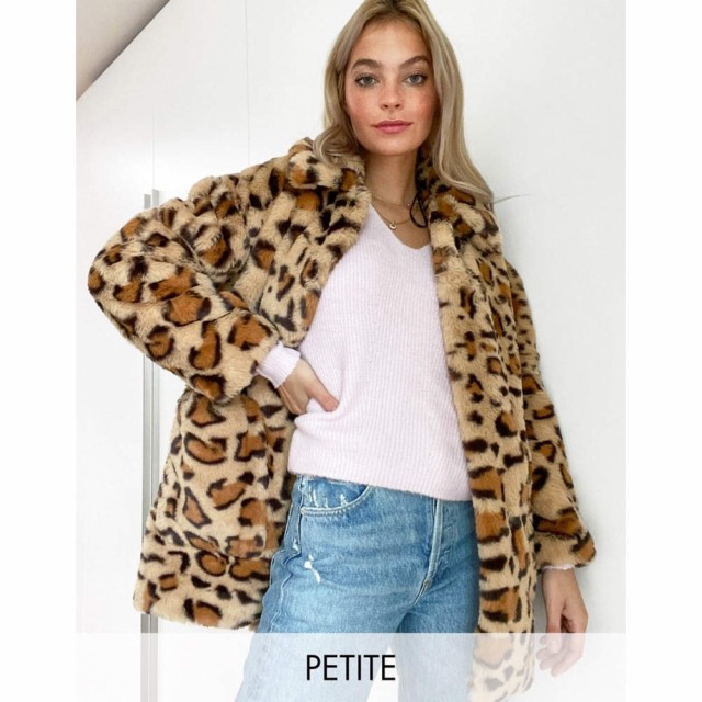 トップショップ Topshop レディース コート ファーコート アウター Petite Faux Fur Coat In Leopard Print レオパード