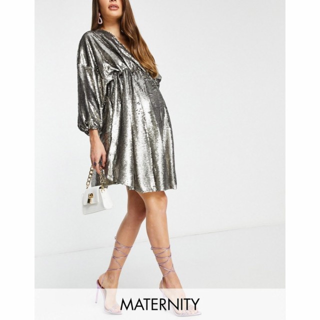 クラブエル Club L Maternity レディース ワンピース Club L London Maternity Sequin Plunge Front Mini Skater Dress In Grey