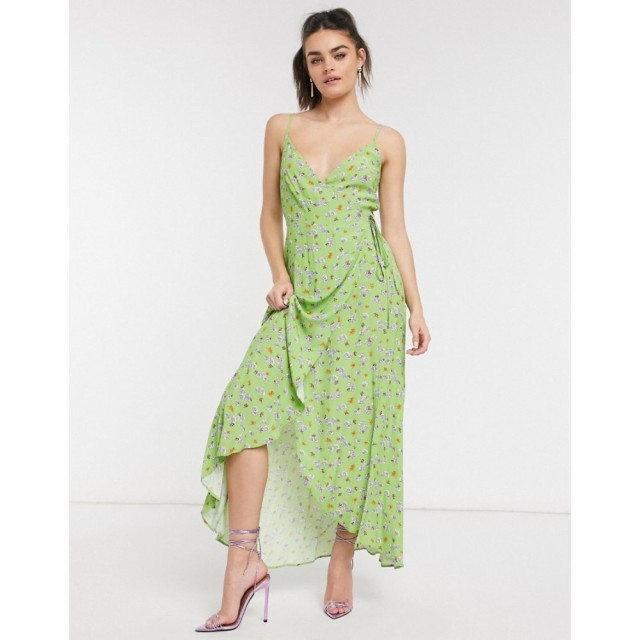 ゴースト Ghost レディース ワンピース ラップドレス ミドル丈 ワンピース・ドレス London Wrap Midi Dress In Green Ditsy Floral グリ