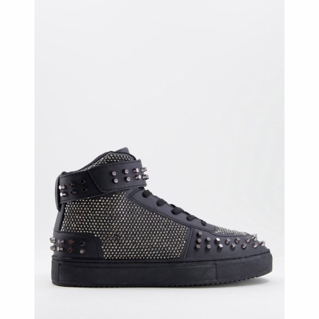 エイソス ASOS DESIGN メンズ スニーカー シューズ・靴 High Top Trainers With Studs ブラック