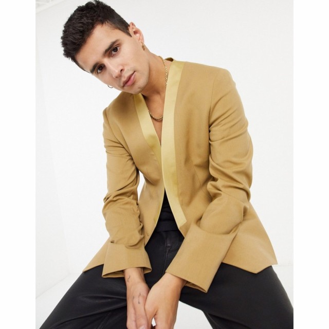 エイソス ASOS DESIGN メンズ スーツ・ジャケット アウター Skinny Collarless Blazer In Champagne シャンパン