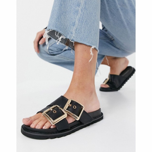 グラマラス Glamorous レディース サンダル・ミュール フラット シューズ・靴 Chunky Flat Sandals In Black ブラック