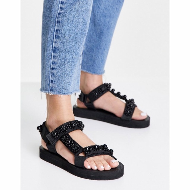 グラマラス Glamorous レディース サンダル・ミュール シューズ・靴 Sporty Sandals With Pearl Detail In Black ブラック