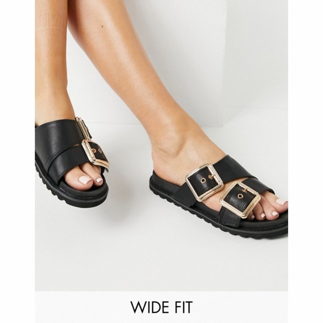 グラマラスワイドフィット Glamorous Wide Fit レディース サンダル・ミュール フラット シューズ・靴 Chunky Flat Sandals In Black ブ