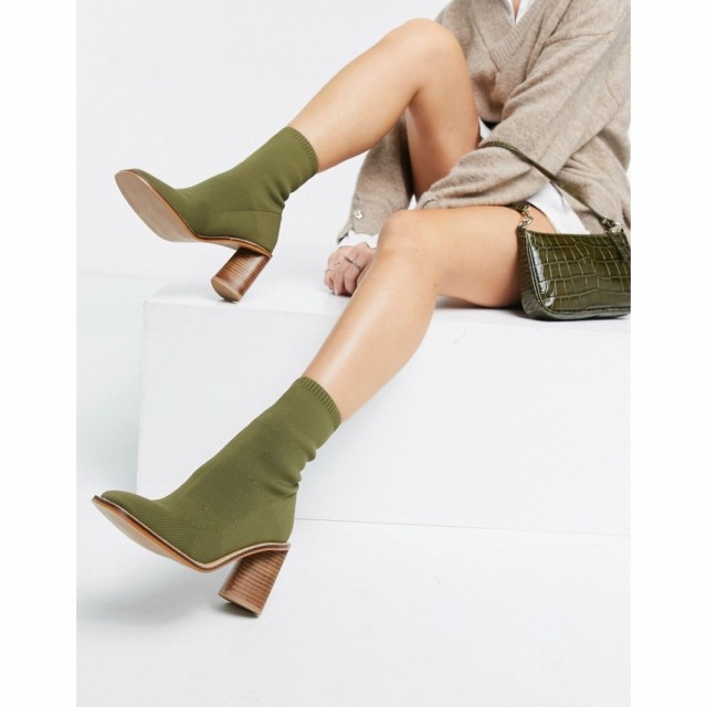 エイソス ASOS DESIGN レディース ブーツ シューズ・靴 Episode High Heeled Sock Boots In Khaki カーキ