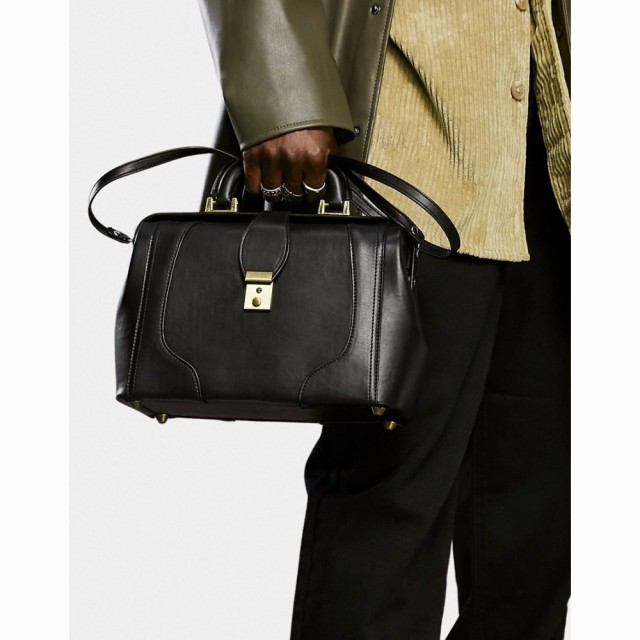 エイソス ASOS DESIGN メンズ ボストンバッグ・ダッフルバッグ バッグ Holdall Doctors Bag In Black Faux Leather And Gold Trims ブラ