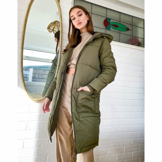 オブジェクト Object レディース コート ロングコート アウター Longline Padded Coat In Khaki カーキ