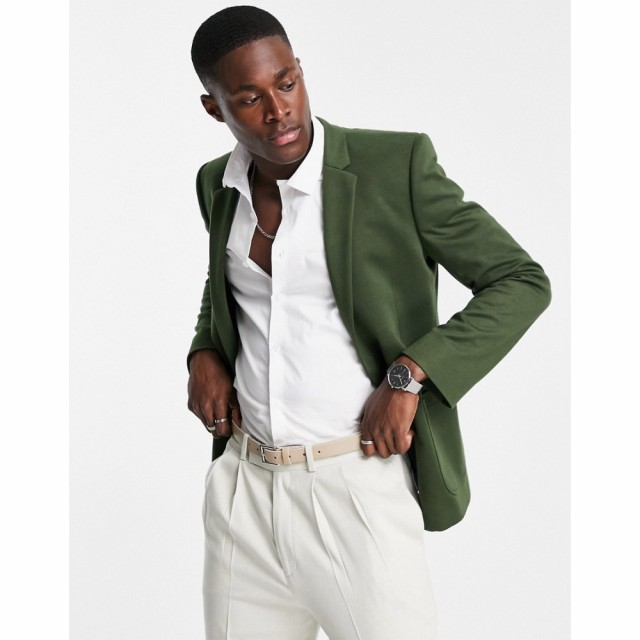 エイソス ASOS DESIGN メンズ スーツ・ジャケット アウター Super Skinny Jersey Blazer In Khaki Green フォレストグリーン