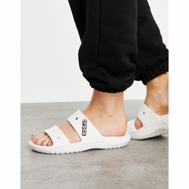 クロックス Crocs レディース サンダル・ミュール フラット シューズ・靴 Classic Flat Sandals In White ホワイト