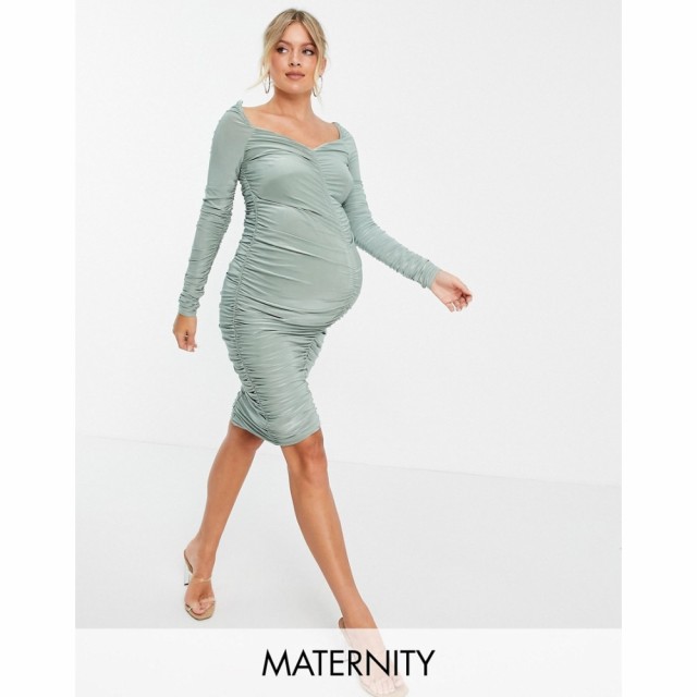 クラブエル Club L Maternity レディース ワンピース Club L London Maternity Sweetheart Neck All Over Ruched Midi Pencil Dress In S