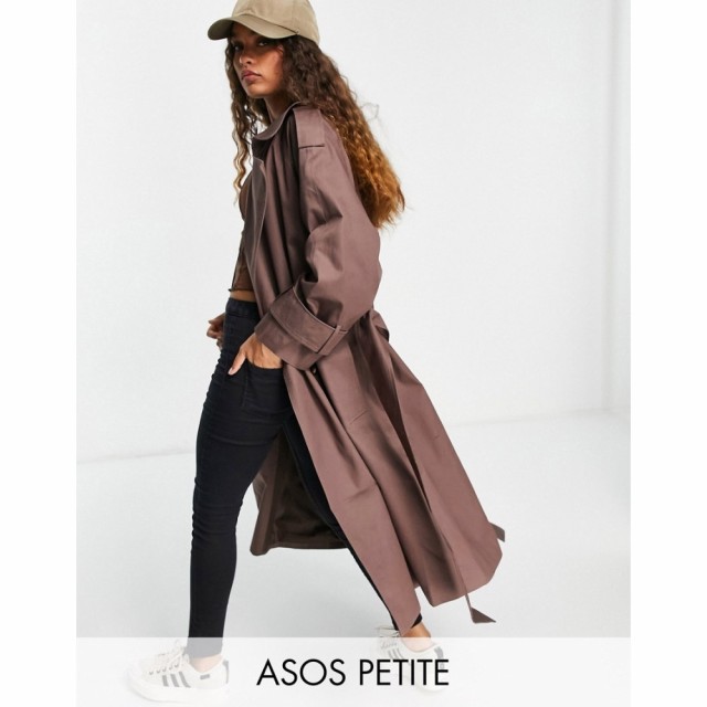 エイソス ASOS DESIGN レディース トレンチコート アウター Petite Oversized Trench Coat In Dark Brown ダークブラウン