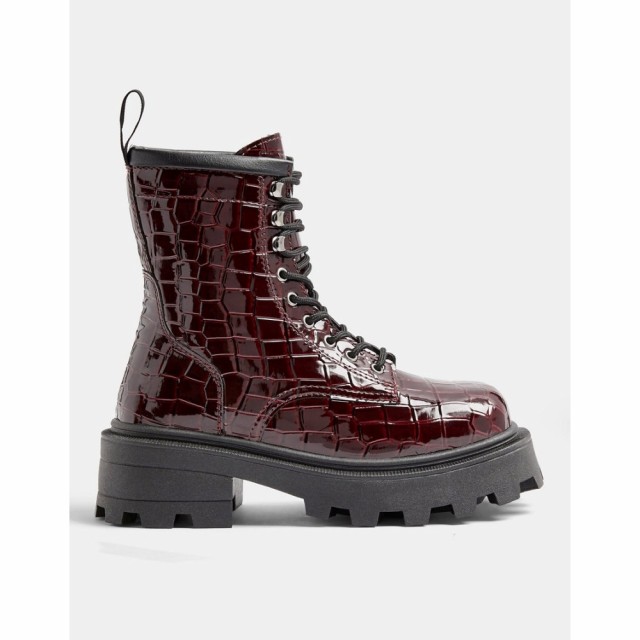 トップショップ Topshop レディース ブーツ スクエアトゥ レースアップブーツ シューズ・靴 Square Toe Lace Up Boots In Burgundy レッ