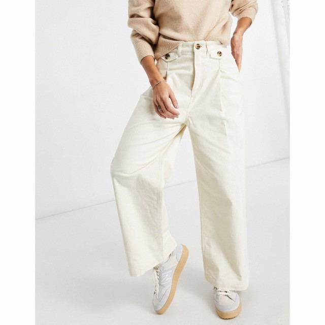 モンキ Monki レディース ボトムス・パンツ Naomi Cotton Wide Leg Cord Trousers In White ホワイト