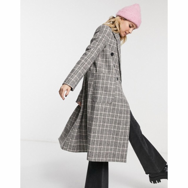 ストラディバリウス Stradivarius レディース コート ダブルブレストコート アウター Long Double-Breasted Coat In Grey Check グレーチ