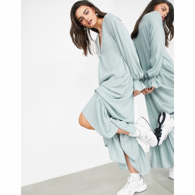 エイソス ASOS EDITION レディース ワンピース Ａライン ワンピース・ドレス Oversized Midi Dress With Tiered Hem In Dusky Blue