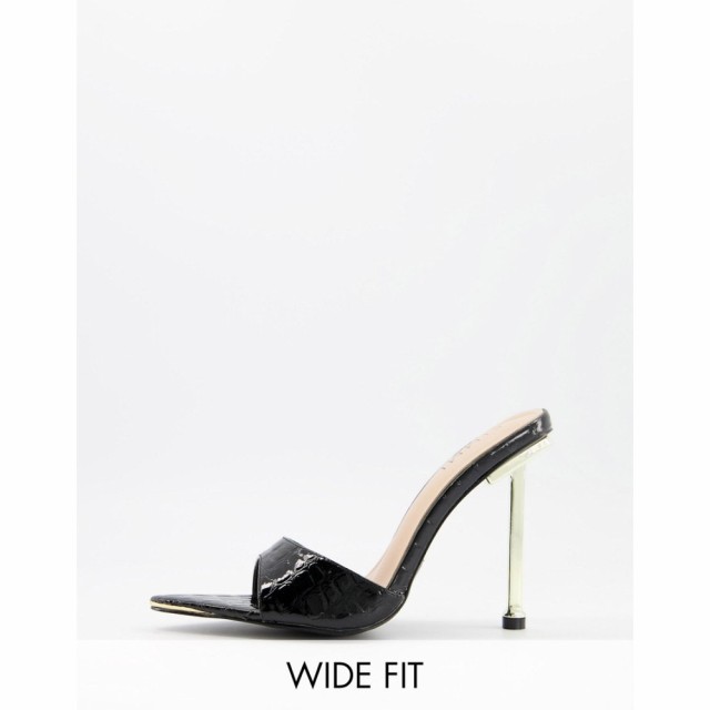 シミ Simmi Wide Fit レディース サンダル・ミュール シューズ・靴 Simmi London Wide Fit Torez Pointed Mules With Gold Heel In Black