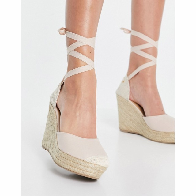 ロンドン レーベル London Rebel レディース エスパドリーユ ウェッジソール シューズ・靴 High Tie Leg Espadrille Wedges In Beige ベ