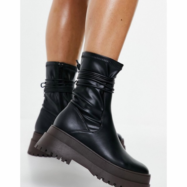 パブリックディザイア Public Desire レディース ブーツ ショートブーツ シューズ・靴 Finale Chunky Flat Ankle Boots With Tie In Blac