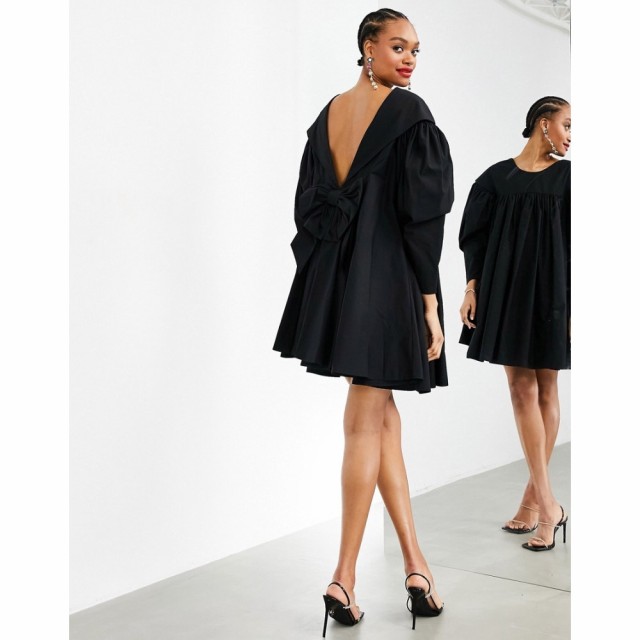 エイソス ASOS EDITION レディース ワンピース ワンピース・ドレス Oversized Bow Back Smock Dress In Black ブラック