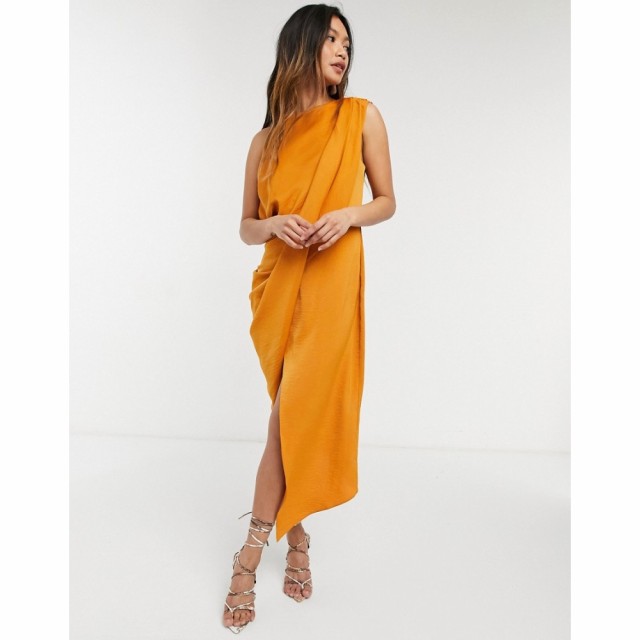 エイソス ASOS DESIGN レディース ワンピース ミドル丈 ワンピース・ドレス Drape Bodice Midi Dress In Soft Textured Crepe オレンジ