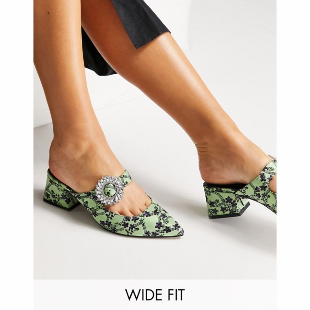 エイソス ASOS DESIGN レディース サンダル・ミュール シューズ・靴 Wide Fit Willis Embellished Mid Heeled Mules In Jacquard