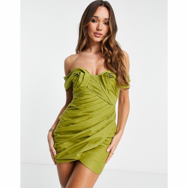 エイソス ASOS DESIGN レディース ワンピース ミニ丈 ワンピース・ドレス Pleated Off Shoulder Mini Dress In Willow