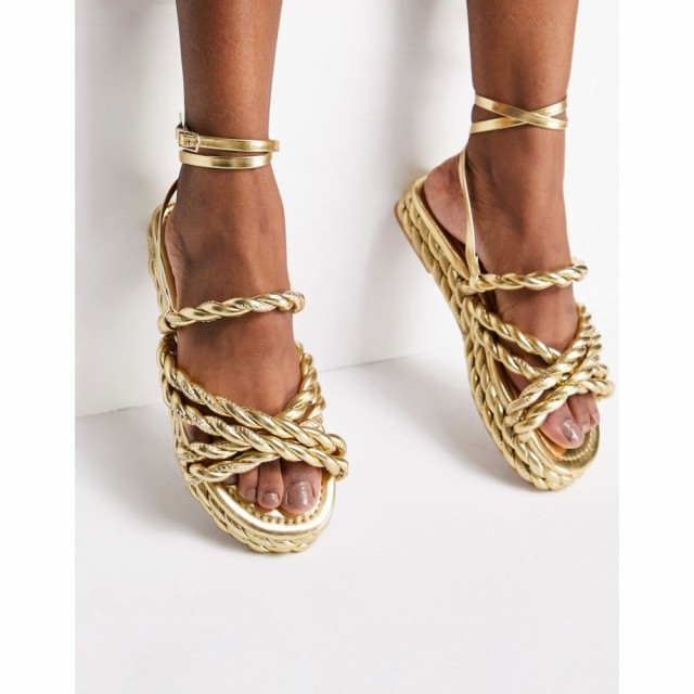 エイソス ASOS DESIGN レディース サンダル・ミュール フラット シューズ・靴 Franky Rope Flat Sandals In Gold ゴールド