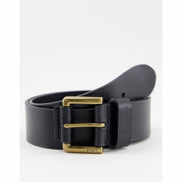 ラルフ ローレン Polo Ralph Lauren メンズ ベルト Leather Belt In Black With Logo And Gold Buckle ブラック