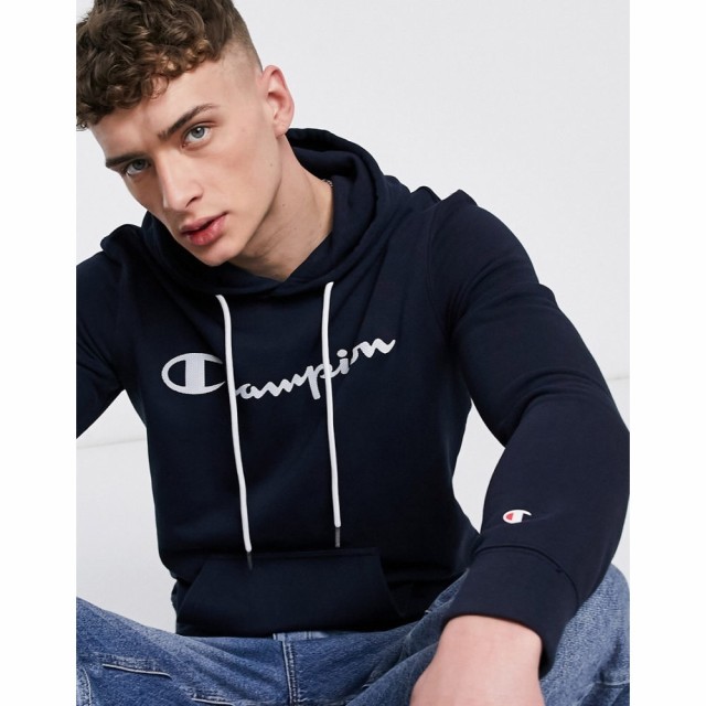 チャンピオン Champion メンズ パーカー トップス Large Script Chest Logo Hoodie In Navy ネイビー