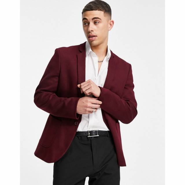 エイソス ASOS DESIGN メンズ スーツ・ジャケット アウター Super Skinny Jersey Blazer In Dark Burgundy バーガンディ