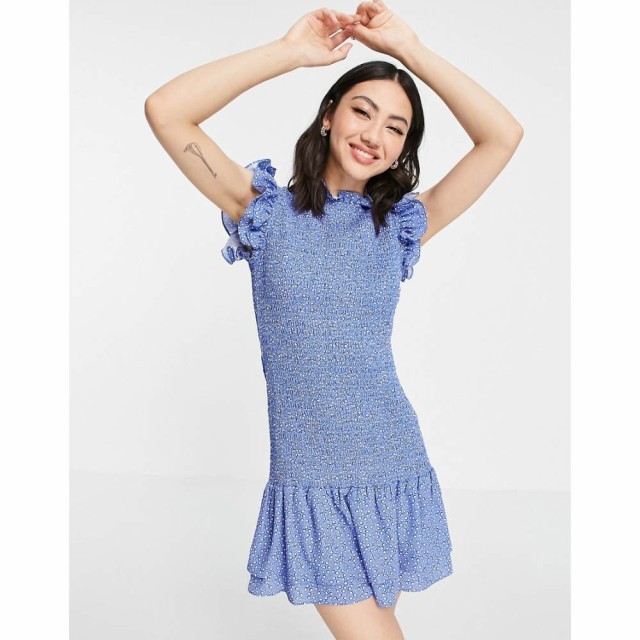 フレンチコネクション French Connection レディース ワンピース ミニ丈 ワンピース・ドレス Ruffle Mini Dress In Blue ブルー