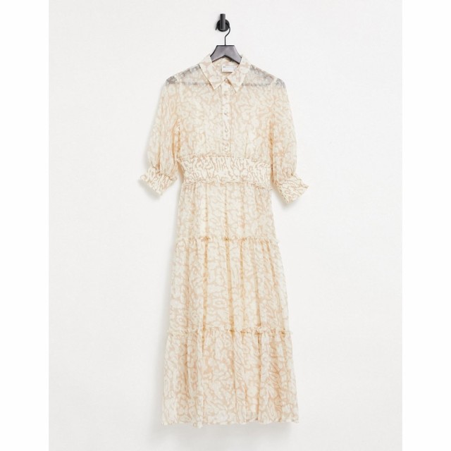 エイソス ASOS DESIGN レディース ワンピース Ａライン ワンピース・ドレス Collared Tiered Midi Dress With Shirred Waist In Natural