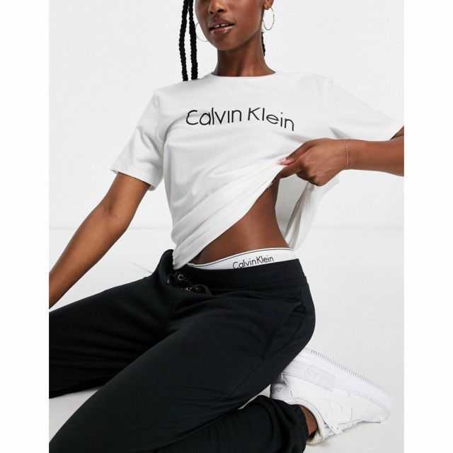 カルバンクライン Calvin Klein レディース Tシャツ トップス Eco Cotton Logo Detail T-Shirt In White ホワイト