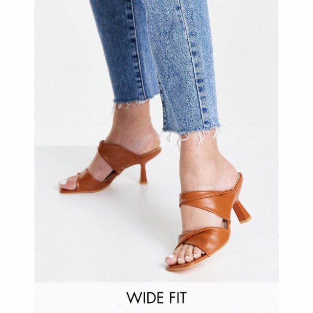 グラマラスワイドフィット Glamorous Wide Fit レディース サンダル・ミュール シューズ・靴 Twist Strap Heeled Mule Sandals In Camel