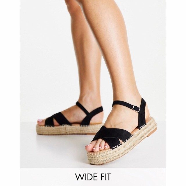 グラマラスワイドフィット Glamorous Wide Fit レディース エスパドリーユ 厚底 サンダル・ミュール Flatform Espadrille Sandals In Bla