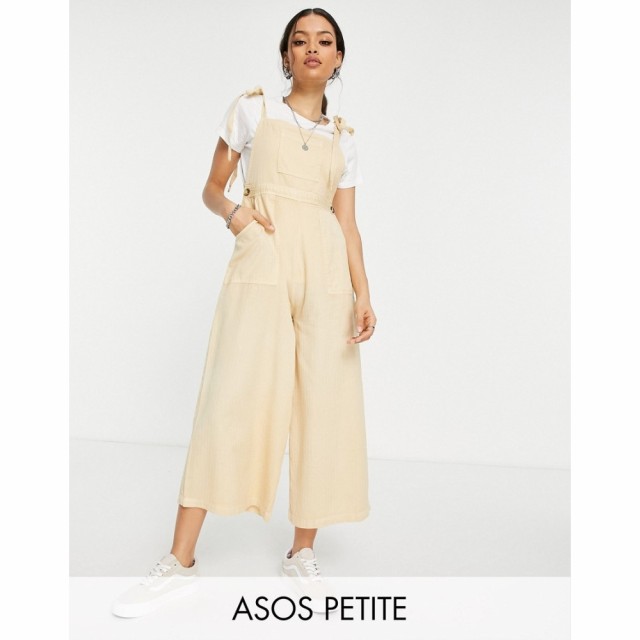 エイソス ASOS Petite レディース オールインワン ワンピース・ドレス Petite Textured Tie Shoulder Dungaree In Washed Stone ベージュ