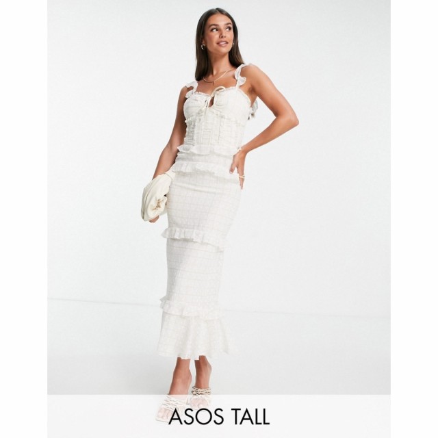 エイソス ASOS Tall レディース ワンピース Ａライン ワンピース・ドレス Tall Tiered Midi Dress With Ruffle Detail And Ruched Bodice