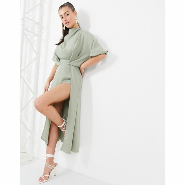 エイソス ASOS DESIGN レディース ワンピース ミドル丈 ワンピース・ドレス Cowl Neck Skater Midi Dress With Open Back In Sage Green