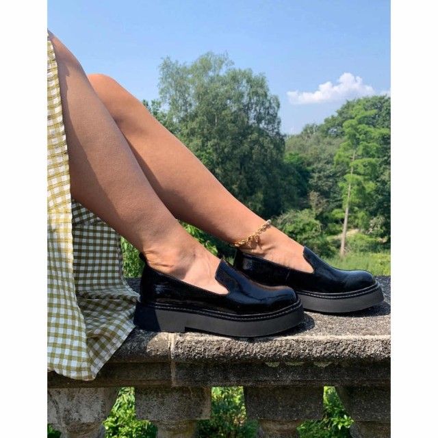 エイソス ASOS DESIGN レディース スリッパ シューズ・靴 Mutton Slipper Flat Shoes In Black Patent ブラック