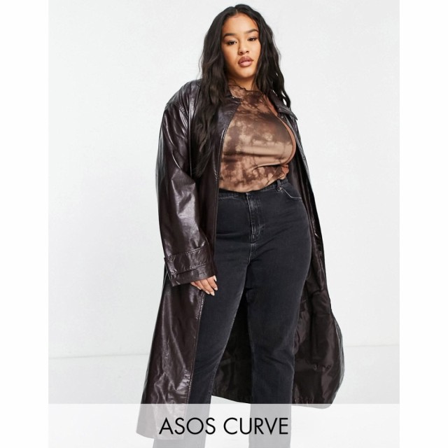 エイソス ASOS Curve レディース トレンチコート アウター Curve Crinkle Faux Leather Trench Coat In Oxblood バーガンディ