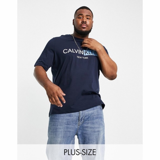 カルバンクライン Calvin Klein メンズ Tシャツ 大きいサイズ トップス Big and Tall Contrast Graphic Logo T-Shirt In Navy ネイビー