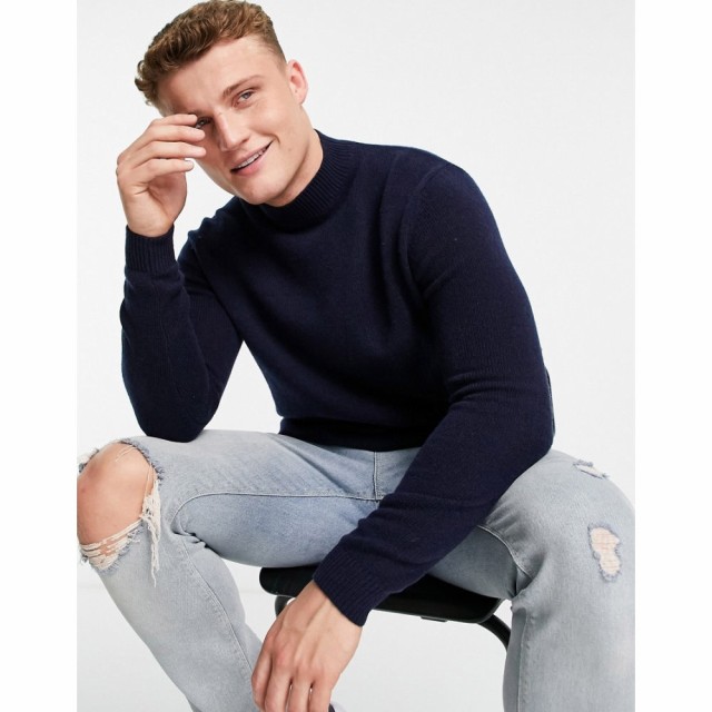 エイソス ASOS DESIGN メンズ ニット・セーター タートルネック トップス Lambswool Turtle Neck Jumper In Navy ネイビー