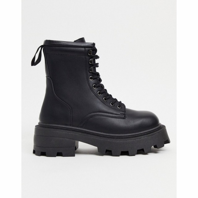 トップショップ Topshop レディース ブーツ スクエアトゥ レースアップブーツ シューズ・靴 Square Toe Chunky Lace Up Boots In Black