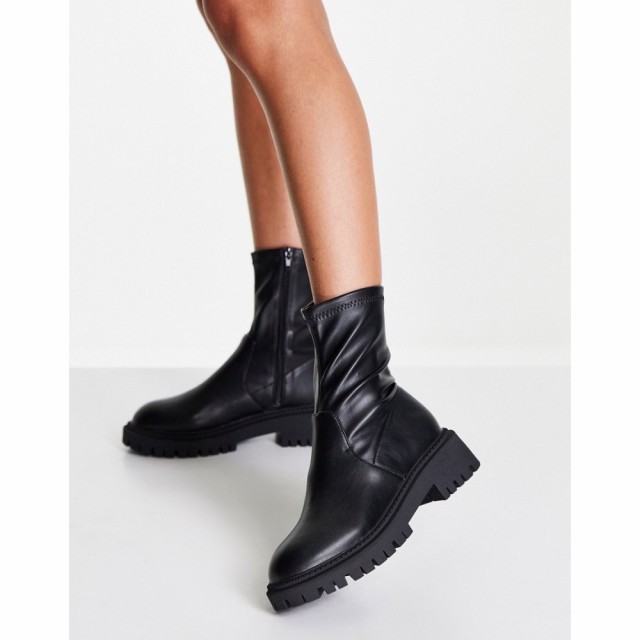 ロンドン レーベル London Rebel レディース ブーツ チェルシーブーツ シューズ・靴 Chunky Chelsea Calf Boots In Black ブラック