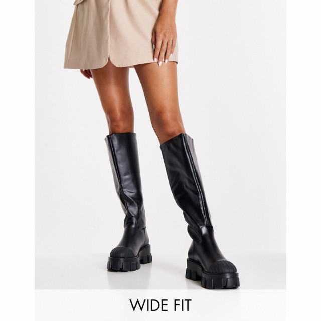 トリュフコレクション Truffle Collection Wide Fit レディース ブーツ ロングブーツ シューズ・靴 Pull On Chunky Knee Boots In Black