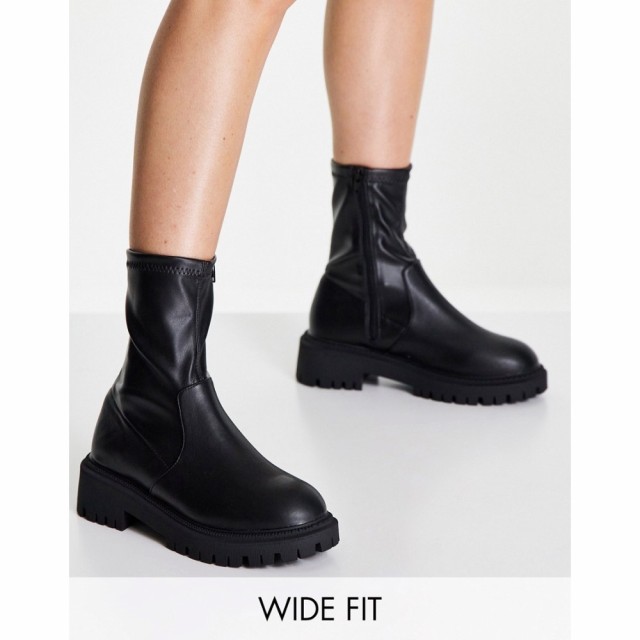 ロンドン レーベル London Rebel Wide Fit レディース ブーツ チェルシーブーツ シューズ・靴 Chunky Chelsea Calf Boots In Black ブラ