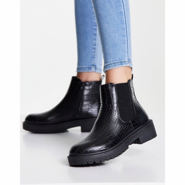 ニュールック New Look レディース ブーツ チェルシーブーツ シューズ・靴 Chunky Chelsea Flat Boot In Black Croc ブラック