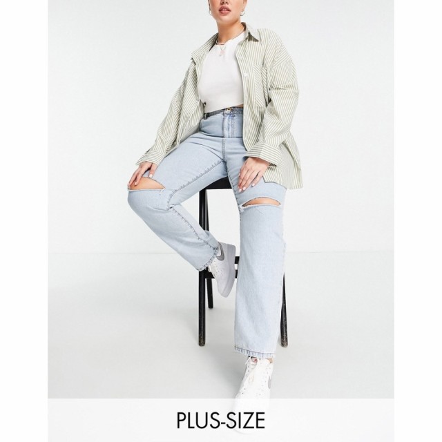 コットンオン Cotton:On Plus レディース ジーンズ・デニム ボトムス・パンツ Cotton:On Curve Dad Jeans With Busted Knees In Blue