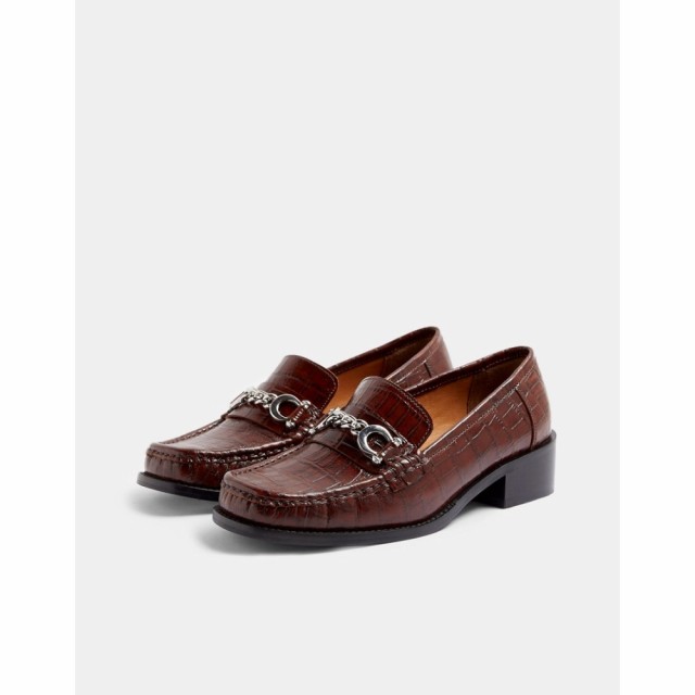 トップショップ Topshop レディース ローファー・オックスフォード シューズ・靴 Croc Buckle Detail Loafers In Chestnut タン