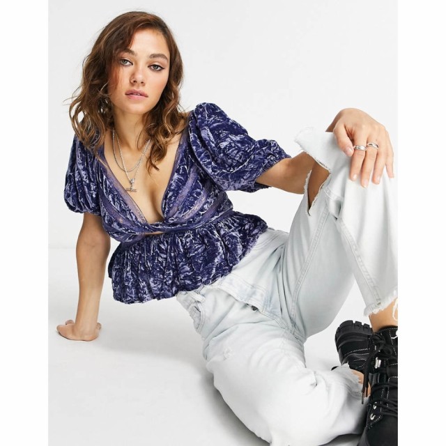 フリーピープル Free People レディース トップス Yours Truly Velvet Peplum Top In Purple ダークパープル